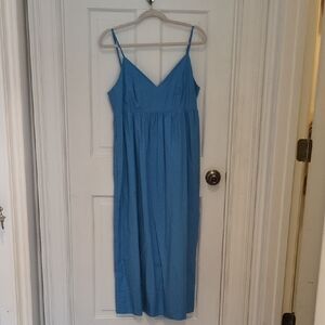 Quince Sky Blue Midi Dress with Spaghetti Straps